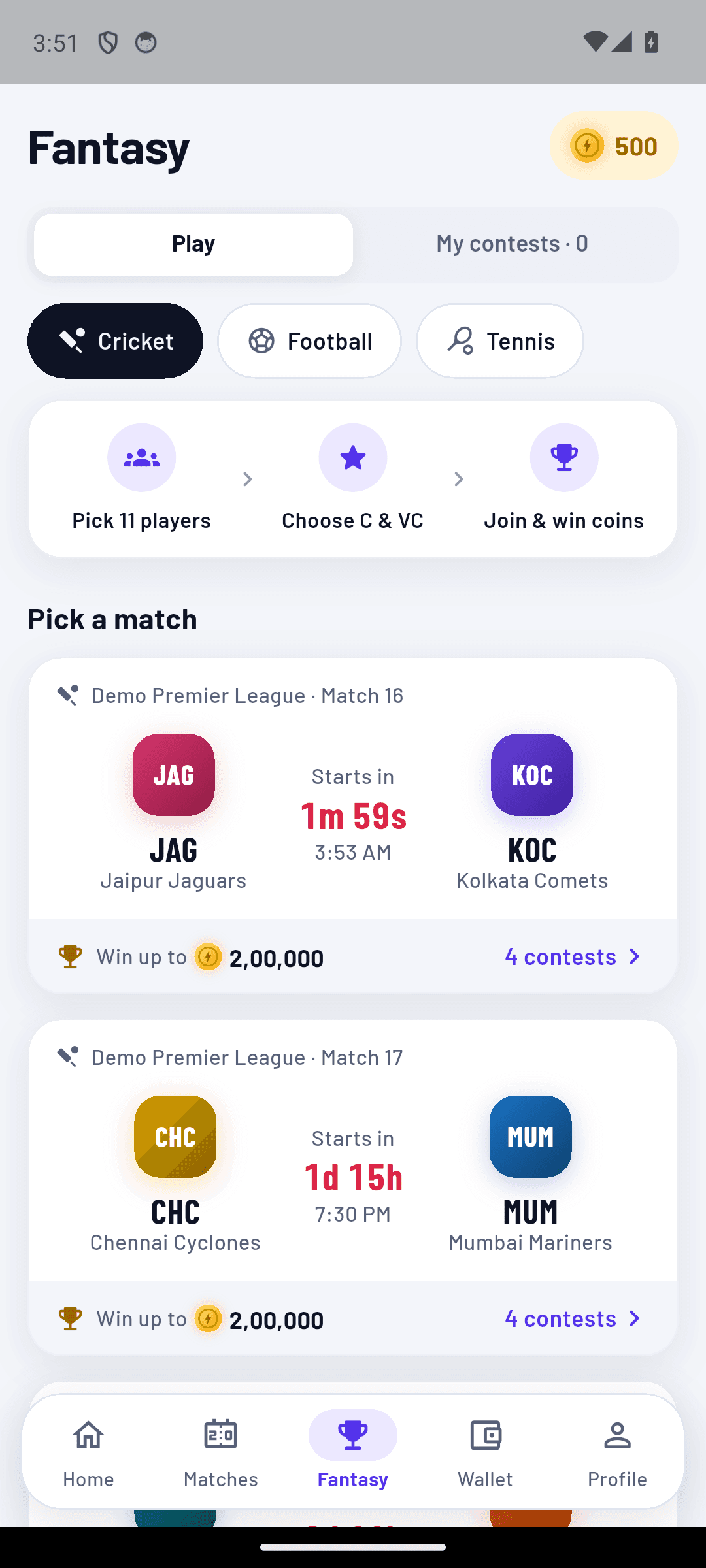 The fantasy team builder in the 1xSportbook app